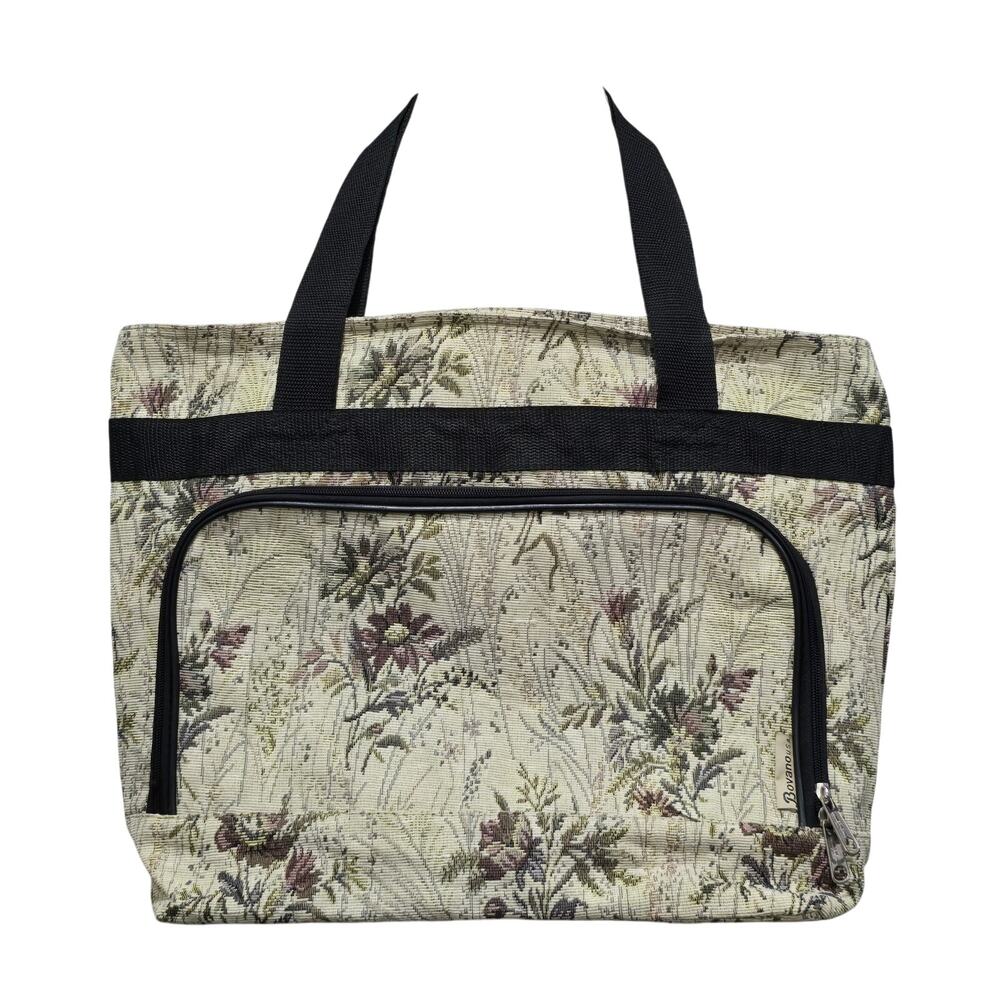 Vintage Bovano USA Floral Tapestry Tote Carry All Travel Bag Groceries Food &+